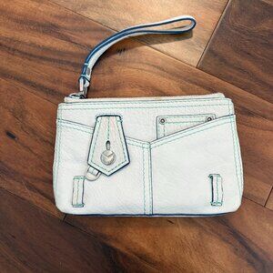 Botkier Bag White Pebble Leather Wristlet Wallet Clutch Purse - Teal Trim